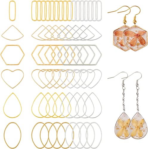 FASHEWELRY 120 Stück Messing Herz Verbindungsringe Verbinder Geometrischer Hohlrahmen Charms Oval Tropfenform Offene Lünette Charms für Schmuck Baumeln Ohrringe Herstellung von FASHEWELRY