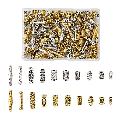 FASHEWELRY Röhrenperlen im tibetischen Stil, Legierung, 20 Stile, Antik-Gold-Silber, Metallsäulen-Abstandshalter für Schmuckherstellung, 200 Stück von FASHEWELRY