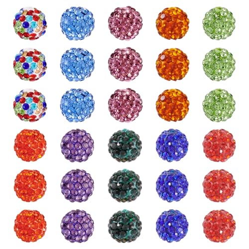 FASHEWELRY 30 Stück Strass-Ton-Perlen, verschiedene Farben, 10 mm, glitzernde Pavé-Fassung, runde Kristallkugel-Perlen für DIY-Armbänder, Halsketten, Ohrringe, Schmuckherstellung FASHEWELRY 30 Stück Strass-Ton-Perlen, verschiedene Farben, 10 mm, glitzernde Pavé-Fassung, runde Kristallkugel-Perlen für DIY-Armbänder, Halsketten, Ohrringe, Schmuckherstellung von FASHEWELRY