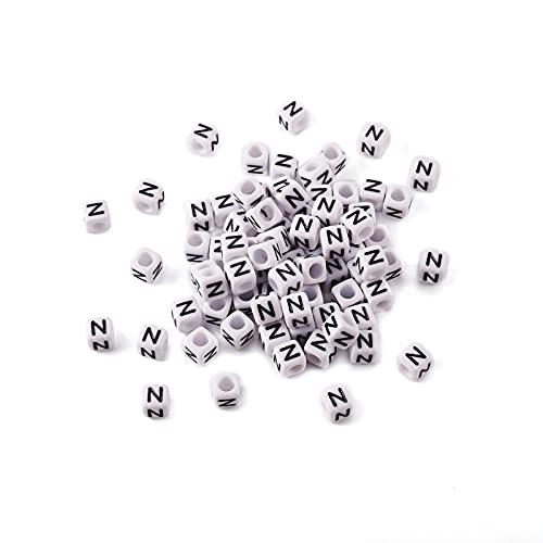 FASHEWELRY 300 Stück weiße Acryl-Buchstabenperlen 6 x 6 mm Buchstabe N Alphabet-Perlen für DIY-Armbänder, Halsketten, Schmuckherstellung von FASHEWELRY