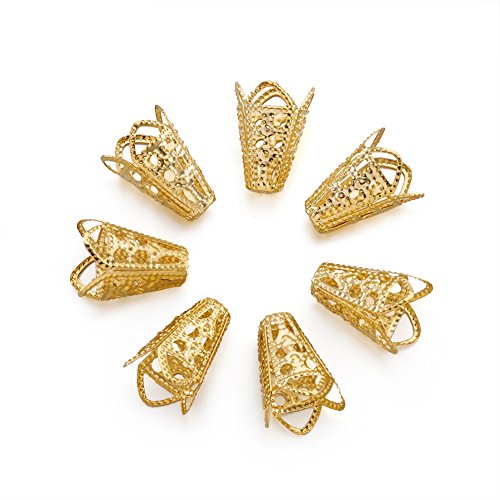 Fashewelry 500 Stück goldene filigrane Blumenkappen, tibetische Metallkegel, Perlenendkappen, 16 x 10 mm für Schmuckherstellung von FASHEWELRY