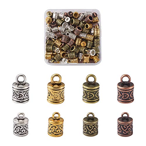 Fashewelry Endkappen für Kordel, tibetisches Silber, 128 Stück, 2 Stile, 4 Farben, für Leder-Ketten, Armbänder, Kordel-Endkappen, 13 ~ 16 x 8,5 ~ 9 mm von FASHEWELRY