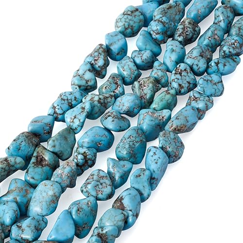 Fashewelry Natürliche, türkisfarbene unregelmäßige Steinperlen, Trommelstein, lose Perlen, 10–13 mm, für die Schmuckherstellung, Loch: 1,2 mm, ca. 30 Stück/Strang, insgesamt 5 Stränge von FASHEWELRY