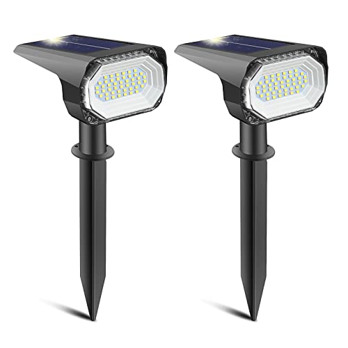 FASHION LTG LED Solar Gartenlampen 3 Modi, 46LEDs Solarstrahler für Außen 6000K Kalteweiß, 2 Lademöglichkeiten, IP65 Wasserdicht Licht-Sensorik Solarleuchten für Weg Hof Garage, 2 Stück von FASHION LTG