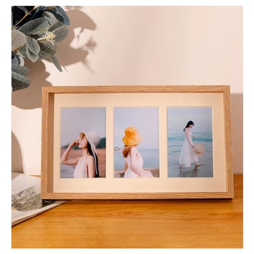 FASHION YO Bilderrahmen mit mehreren Blenden, Collage für 3-in-1-Fotos, für 10 x 15 cm, Wand- und Schreibtisch-Fotogalerie, Holzmaserung (Eiche (21 x 39 cm) von FASHION YO
