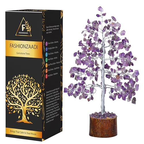 FASHIONZAADI Amethyst Crystal Tree Gemstone Feng Shui Bonsai Money Trees for Good Luck Chakra Stone Crystals Healing Home Office Living Room Décor Spiritual Gift Size -10 Inch (Silver Wire) von FASHIONZAADI