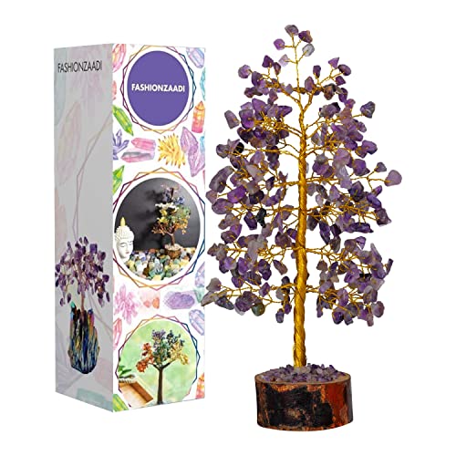 FASHIONZAADI Amethyst Crystal Tree Gemstone Money Feng Shui Bonsai Trees for Good Luck Chakra Stone Healing Crystals Home Office Living Room Décor Gift Size -10 Inch (Golden Wire) von FASHIONZAADI