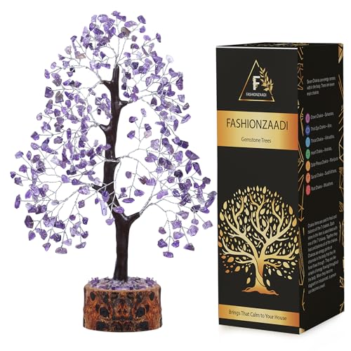 FASHIONZAADI Amethyst Gemstone Bonsai Money Chakra Tree Feng Shui Crystal Chakras Stone Healing Crystals Trees Good Luck Home Office Table Décor Health Prosperity Size 10-12 inch (Silver Wire) von FASHIONZAADI
