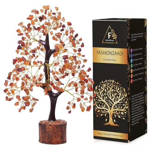 FASHIONZAADI Carnelian Feng Shui Gemstone Crystal Tree Bonsai Trees for Chakra Healing Stone Crystal Good Luck Home Decoration House Spiritual Gift Office Table Décor Size 10-12 inch (Golden Wire) von FASHIONZAADI