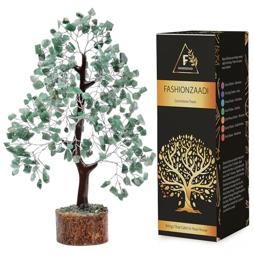 FASHIONZAADI Green Aventurine Gemstone Chakra Bonsai Tree Healing Crystals Chakra Trees Reiki Stone Goodluck Chakras Crystal Home Office Living Room Table Décor Gift Size 10-12 Inch (Silver Wire) von FASHIONZAADI