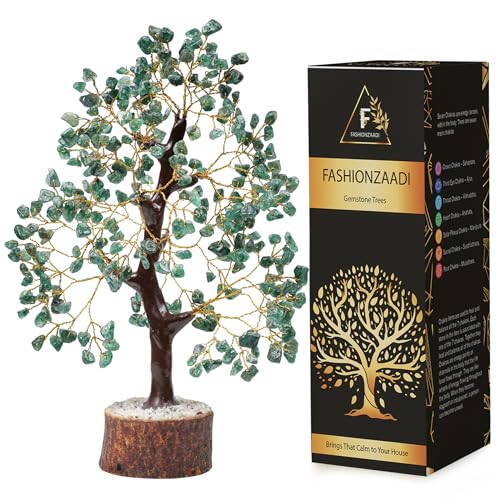 FASHIONZAADI Green Aventurine Gemstone Crystal Tree Feng Shui Crystals Chakra Healing Stone Crystal Trees Good Luck Home House Office Table Décor Spiritual Gift Size 10-12 Inch (Golden Wire) von FASHIONZAADI