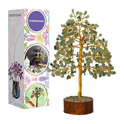 FASHIONZAADI Green Jade Gemstone Bonsai Money Tree Healing Crystals Chakra Trees Reiki Stone Good Luck Chakra Crystal Home Office Table Décor Decorative Figurine Gift Size -10 Inch (Golden Wire) von FASHIONZAADI
