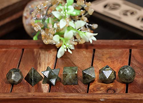 FASHIONZAADI Labradorite Crystal Platonic Solids Sacred Geometry 7 Pcs Set for Healing Gemstone Energy vastu Chakra Balancing von FASHIONZAADI