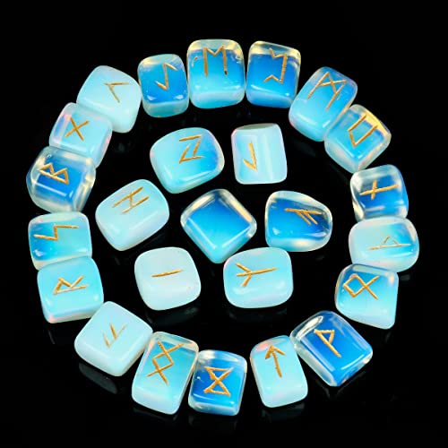 FASHIONZAADI Opalite Gemstone Rune with Engraved Lettering Elder Futhark Reiki Healing Crystal Stone Runes for Fortune Telling and Chakra Balancing Spituale Gift Size :- 20-25mm von FASHIONZAADI