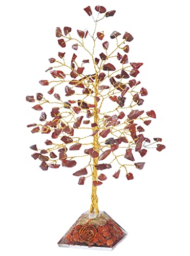 FASHIONZAADI Red Jasper Gemstone Crystal Tree for Feng Shui Bonsai Healing Crystals Money Tree Chakra Balancing Home Table and Garden Decor Great Gift Set Size: 7-8 Inch (Copper Wire). von FASHIONZAADI