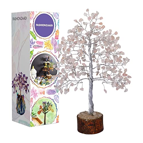FASHIONZAADI Rose Quartz Bonsai Money Crystal Tree Feng Shui Healing Crystals Gemstone Chakra Trees Reiki Stone Good Luck Chakras Home Office Table Décor Figurine Gift Size -10 Inch (Silver Wire) von FASHIONZAADI