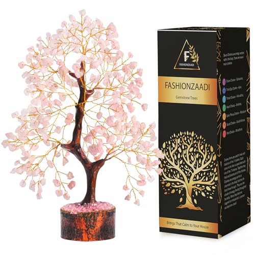 FASHIONZAADI Rose Quartz Gemstone Crystal Tree Healing Crystals & Stones Chakra Trees Reiki Stone Good Luck Bonsai Crystal Home Office Table Décor Gift Size -10-12 Inch (Golden Wire) von FASHIONZAADI