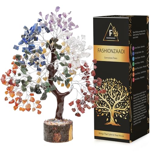 FASHIONZAADI Seven Chakra Gemstone Crystal Tree - Feng Shui Bonsai Money Natural Healing Crystals Chakras Reiki Stones Good Luck Home Decoration Gift Office Décor Size 10-12 inch (Silver Wire) von FASHIONZAADI