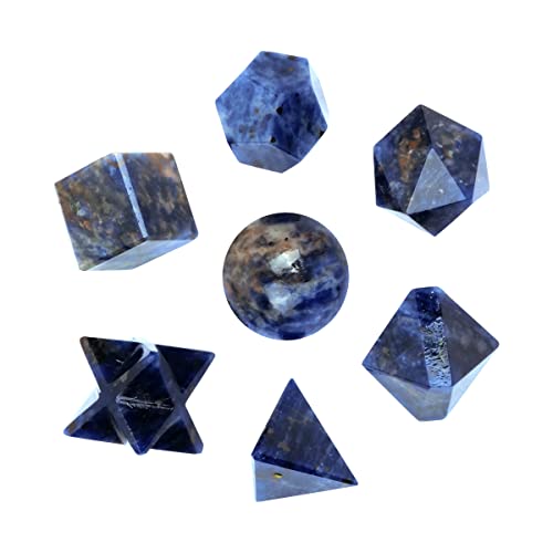 FASHIONZAADI Sodalite Stone Crystal Platonic Solids Sacred Geometry 7 Pcs Set for Chakra Balancing Healing Gemstone Energy Size 15-20 mm von FASHIONZAADI