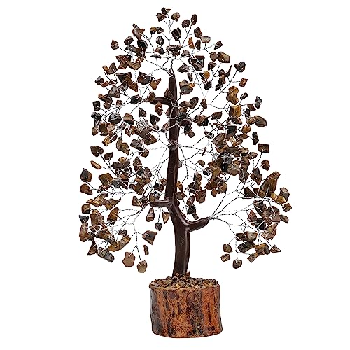 FASHIONZAADI Tiger Eye Gemstone Money Tree Natural Feng Shui Bonsai Healing Stone Crystals Reiki Chakra Good Luck Table Décor Crystal Size 10-12 inch (Silver Wire) von FASHIONZAADI