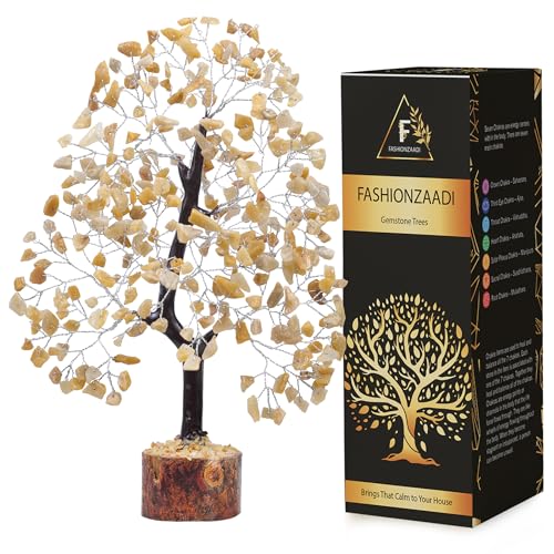 FASHIONZAADI Yellow Aventurine Feng Shui Bonsai Gemstone Tree Healing Crystals Money Trees Natural Stone Home Office Table Décor Health Prosperity Size 10-12 inch (Silver Wire) von FASHIONZAADI