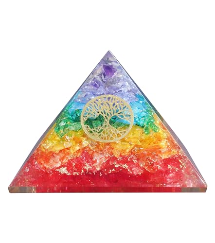 FASHIONZAADI 75-85mm Zeven Chakra Onyx Kristallen Piramide Met Levensboom Symbool Voor Chakra Balanceren Stenen Piramide Reiki Healing Kristal Positieve Energie Woonkamer en Huis Decor Gift von FASHIONZAADI