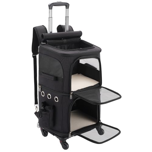 FASNATI Katzentransportbox für 2 Katzen bis 12kg, Kleine Hunde Transportboxen mit Abnehmbaren Rollen, Faltbare Katzentransporttasche, Schwarz von FASNATI