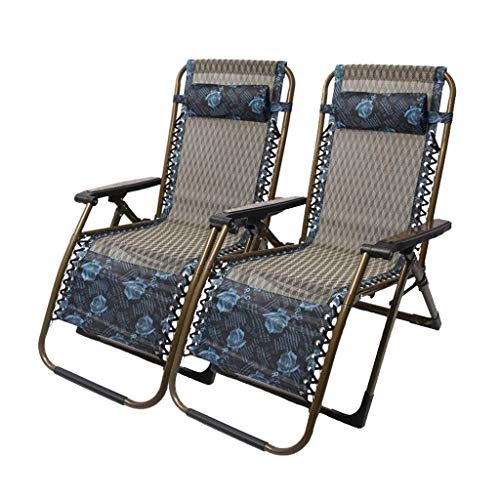 Set von 2 Terrassenstühlen Liegend schwere Menschen Draußen Strand Rasen Camping Tragbarer Stuhl Klappstuhl im Freien Einstellbare Liege Unterstützung 200 kg (Farbe: Mit blauer Baumwolle) To pursue von FASOHJ