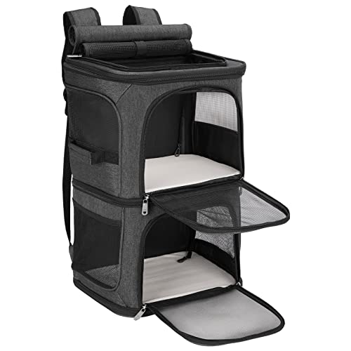 FASRIOU Katzenrucksack für 2 Katzen bis 12kg, Katzentransportbox für 2 Katzen, Große Haustier Rucksack für kleine Hunde, Katzentransporter mit Abnehmbarer Matte und atmungsaktivem Mesh, Schwarz FASRIOU Katzenrucksack für 2 Katzen bis 12kg, Katzentransportbox für 2 Katzen, Große Haustier Rucksack für kleine Hunde, Katzentransporter mit Abnehmbarer Matte und atmungsaktivem Mesh, Schwarz von FASRIOU