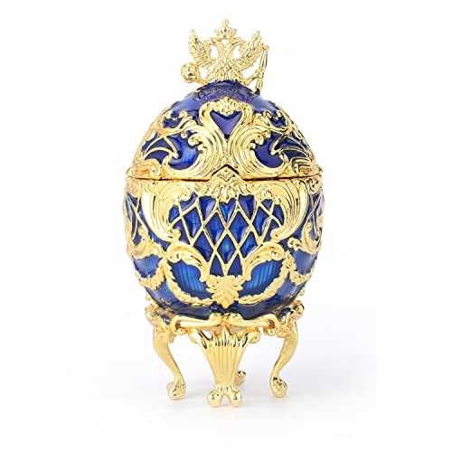 FASSLINO Fabergé Eier-Schmuckkästchen, klassische Emaille, handbemalte Vintage-Ornamente, Metallhandwerk, Geschenk für Heimdekoration (blau) von FASSLINO