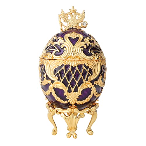FASSLINO Fabergé Eier-Schmuckkästchen, klassische Emaille, handbemalte Vintage-Ornamente, Metallhandwerk, Geschenk für Heimdekoration (lila) von FASSLINO