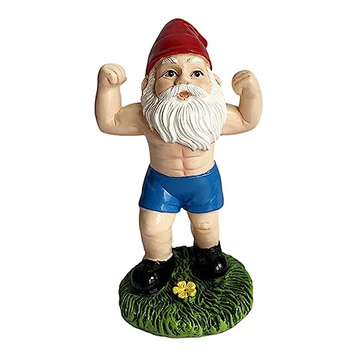 FASSME Garden Dwarf Statue, GNOME Weightlifting Indoor Sculpture, Lawn Terrace Indoor GNOME Statue, Fun Fitness Dumbbell Lifting Statue von FASSME