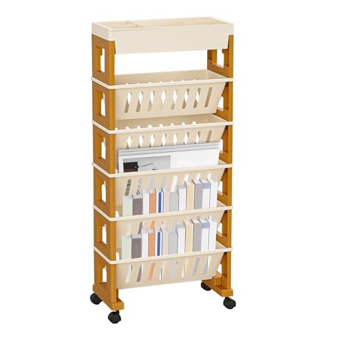 FASSME Mobiles Bücherregal mit Rollen, mobiles Bücherregal mit 5 Ebenen, langlebiges 45° Neigungswinkel, Kinder-Bücherregal, einfach zu montieren und zu reinigen von FASSME