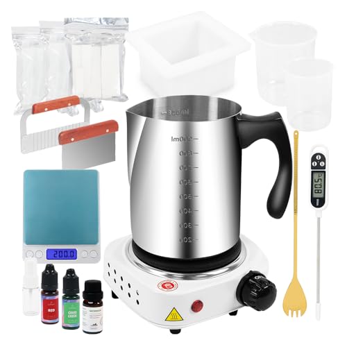 Fast METL Seifenherstellungs-Set mit elektronischer Heizplatte, All-in-One-Seifenherstellungszubehör mit Schmelz- und Gießseifenbasis, Gießtopf, Form und Werkzeug für Erwachsene und Anfänger von FAST MELT