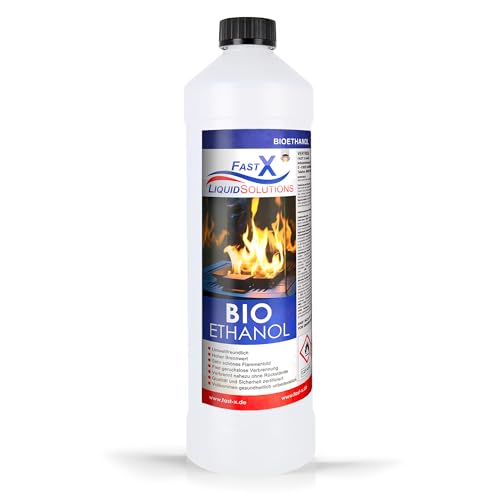 Fast X Bio Ethanol 1L – 100% Natürlich, für Ethanolkamine & Alkoholbrenner. Umweltfreundlich & geruchsfrei, sicher für Raum- & Gartenfeuer mit rückstandsloser Verbrennung von FAST X
