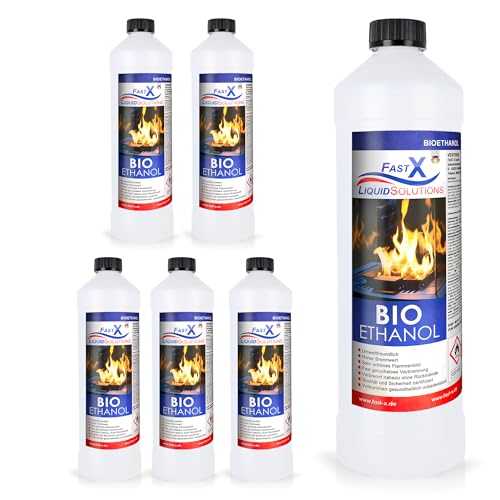 Fast X Bio Ethanol 6x1L - 100% Natürlich, für Ethanolkamine & Alkoholbrenner. Umweltfreundlich & geruchsfrei, sicher für Raum- & Gartenfeuer mit rückstandsloser Verbrennung von FAST X