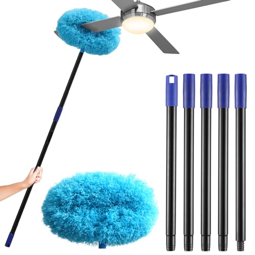 Staubwedel lang ausziehbar 210 cm, Staubwedel waschbar mit Verstellbarer Stange, Staubwedel Teleskop Duster für Decke, Deckenventilator, Spinnweben und Kronleuchter von FASTDEPLE