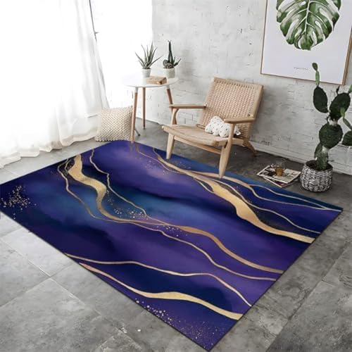 Abstrakte Goldfolie Aquarellmalerei Nicht -Schlupfteppich Verblassen Resistent, Färbefestes Waschmaschine Weicher Kurzer Stapel Für Schlafzimmer Kinderzimmer Esszimmer Küche Lila, von FASTLATE