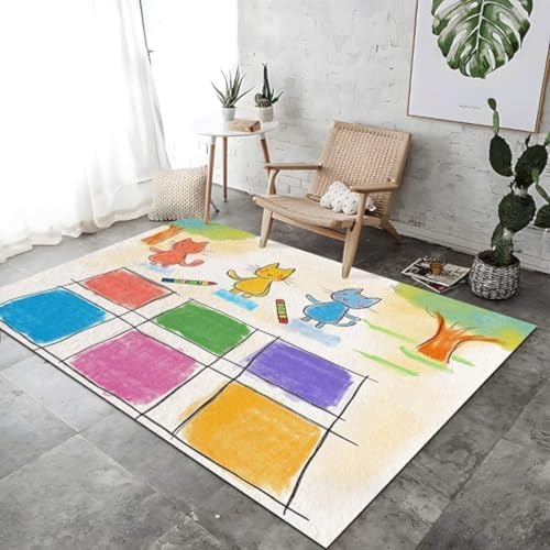 Bereich Teppich Regenbogen Farben Lounge Teppiche, Teppich Innenteppich Cartoon Kätzchen Hopscotch Design Großer Bereich Teppich Atmungsaktiv Und Weich Für Schlafzimmer Küchen Schlafzimmerstudium, von FASTLATE