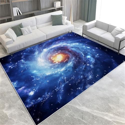 Blaue Fläche Teppiche Nebel Spiral Galaxy Machine Waschbare Nicht-Schlupf-Fläche Teppich 60 X 90 Cm Easy Care Short Stapel Teppich Für Wohnzimmer Schlafzimmer Esszimmer Büro & Kinderzimmer,80 X 150 Cm von FASTLATE