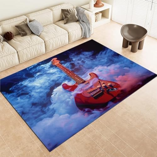 Blue Waschable Den Teppichen Musik Red Gitarre Fläche Teppich Für Wohnzimmer 140 X 200 cm Weiche Kunstkurzhaufen Teppichmatte Langlebig Genug Faltbar Auf Dem Schlafzimmer Esszimmer,120 X 170 cm von FASTLATE