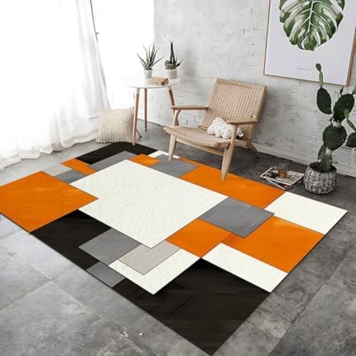 FASTLATE Abstrakte Kunst Mosaik -Leinwand Druckteppich Weiche Luxuriöse Einfache Pflege Kurzfutter - Moderner Teppich Orange Und Schwarzer Teppich Für Wohnzimmer Dining Lounge Bett, von FASTLATE