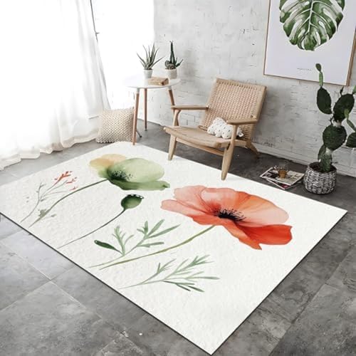 FASTLATE Aquarell Neutrale Große Blumen Themenbereich Teppich Für Wohnzimmer Weiche Farbenfrohe Bodenmatte Gedruckt Großer Kurzer Stapelwaschmaschine Teppiche Für Esszimmer Nicht -Schuppen -Teppich von FASTLATE