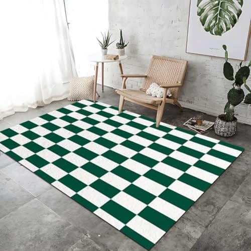 FASTLATE Bereich Teppich Retro Schachbrett Druckteppich Weiche Luxuriöse Einfache Pflege Kurzfutter - Moderner Schlafzimmer Teppichgrün Und Weißer Teppich Für Dining Lounge Bett, von FASTLATE