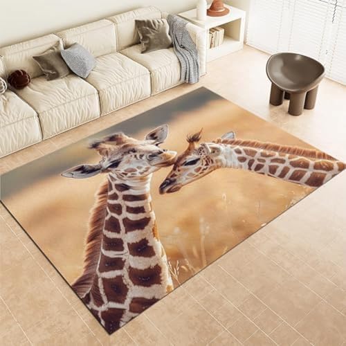FASTLATE Bereich Teppich Teppich Für Wohnzimmer Schlafzimmer Tier Giraffe Braune Bodenmatte Gedrucktes Design Weicher Teppich, von FASTLATE