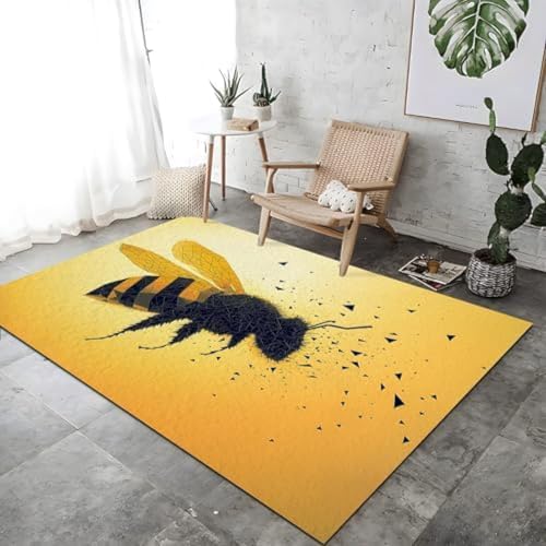 FASTLATE Biene Animaldruck Druck Teppich Dekoration Gelbe Nicht rutschfeste Teppich 140x200 cm Boden Teppiche Waschbar Nicht Rutschernde Atmungsaktiv Für Schlafzimmer Wohnheimdekoration, von FASTLATE