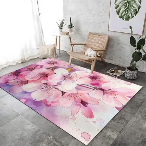 FASTLATE Blütenblätter Drucken Wohnzimmer Teppich Dekoration Pink Nicht Rutschvaltreinig Teppich Boden Teppiche Waschbar Nicht Rutschernde Atmungsaktiv Für Wohnzimmer von FASTLATE
