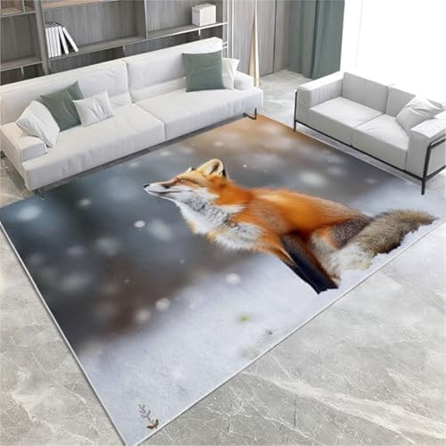 FASTLATE Braune Fläche Teppich Teppich Für Wohnzimmer Schlafzimmer 180x250 cm Tierfuchs Bodenmatte Gedrucktes Design Weicher Teppich,140 X 200 cm von FASTLATE