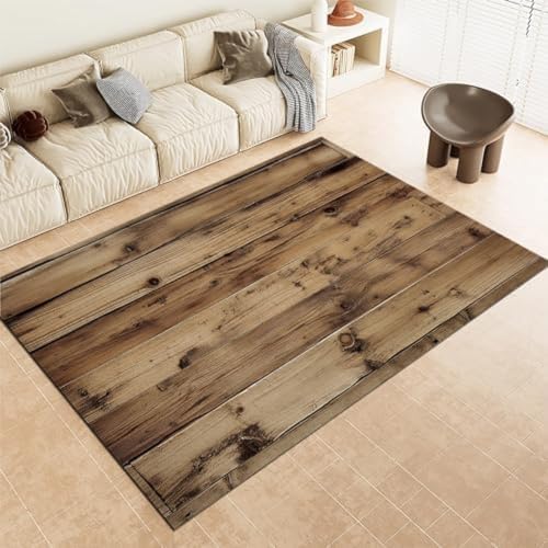FASTLATE Braune Teppich Teppiche Retro Holz Texturmaschine Waschbar Nicht Rutscher Kurzhaufen Teppich Für Wohnzimmer Schlafzimmer Hausdekoration Teppich, von FASTLATE