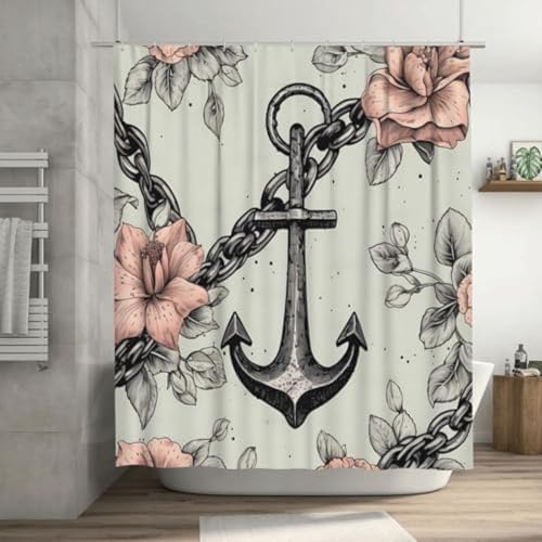 FASTLATE Duschvorhang Retro -Ankerkette Blume Wasserdicht von FASTLATE
